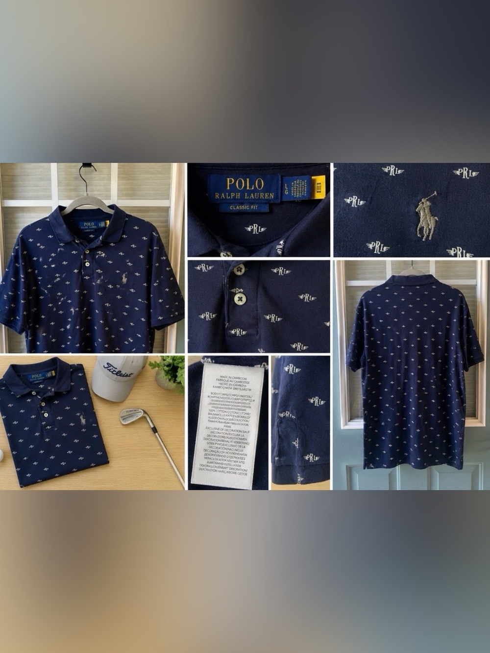 Polo Ralph Lauren Polo Shirt Men’s Large Navy PRL Logo Print Classic Fit Cotton
